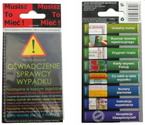 GOTOWE OŚWIADCZENIE SPRAWCY KOLIZJI WYPADKU 1SZT